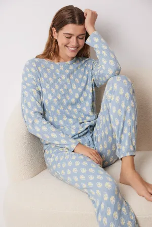 Long soft touch ribbed floral pajamas