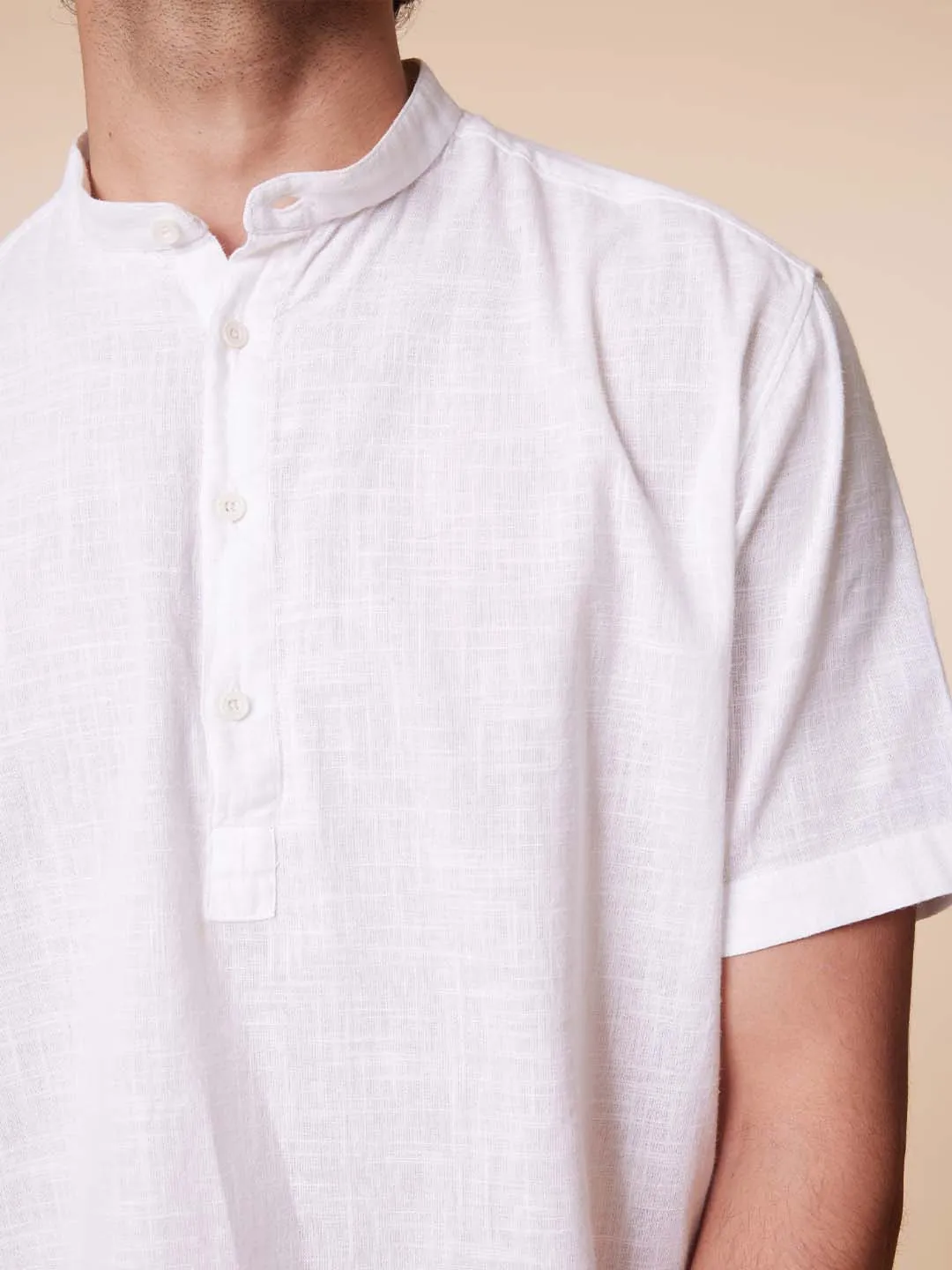 Mandarin Collar Pure Cotton White Shirt - Ethno