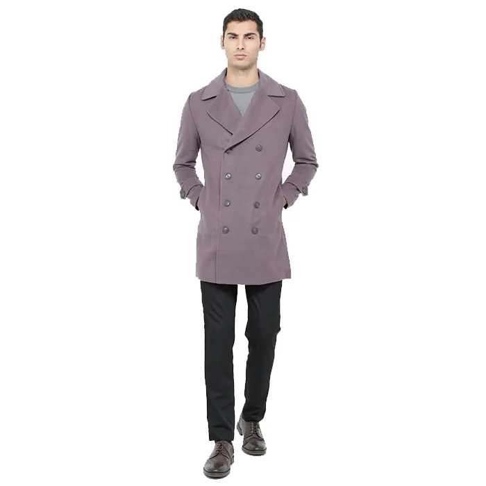 Men Classic Double Breasted Wool Blend Trench Coat