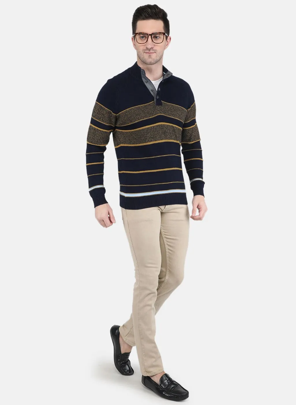 Men NAvy Blue Stripe Pullover