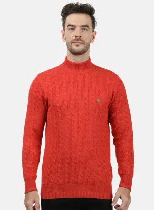 Men Orange Self Pullover