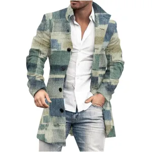 Men's Mid-Length Plaid Print Casual Coat 30479050L