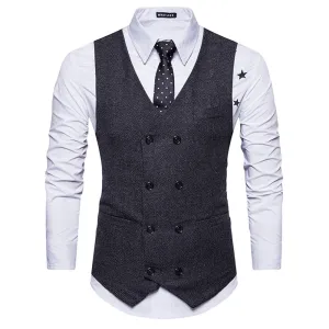 Men's V-neck Double Breasted Belt Design Waistcoat