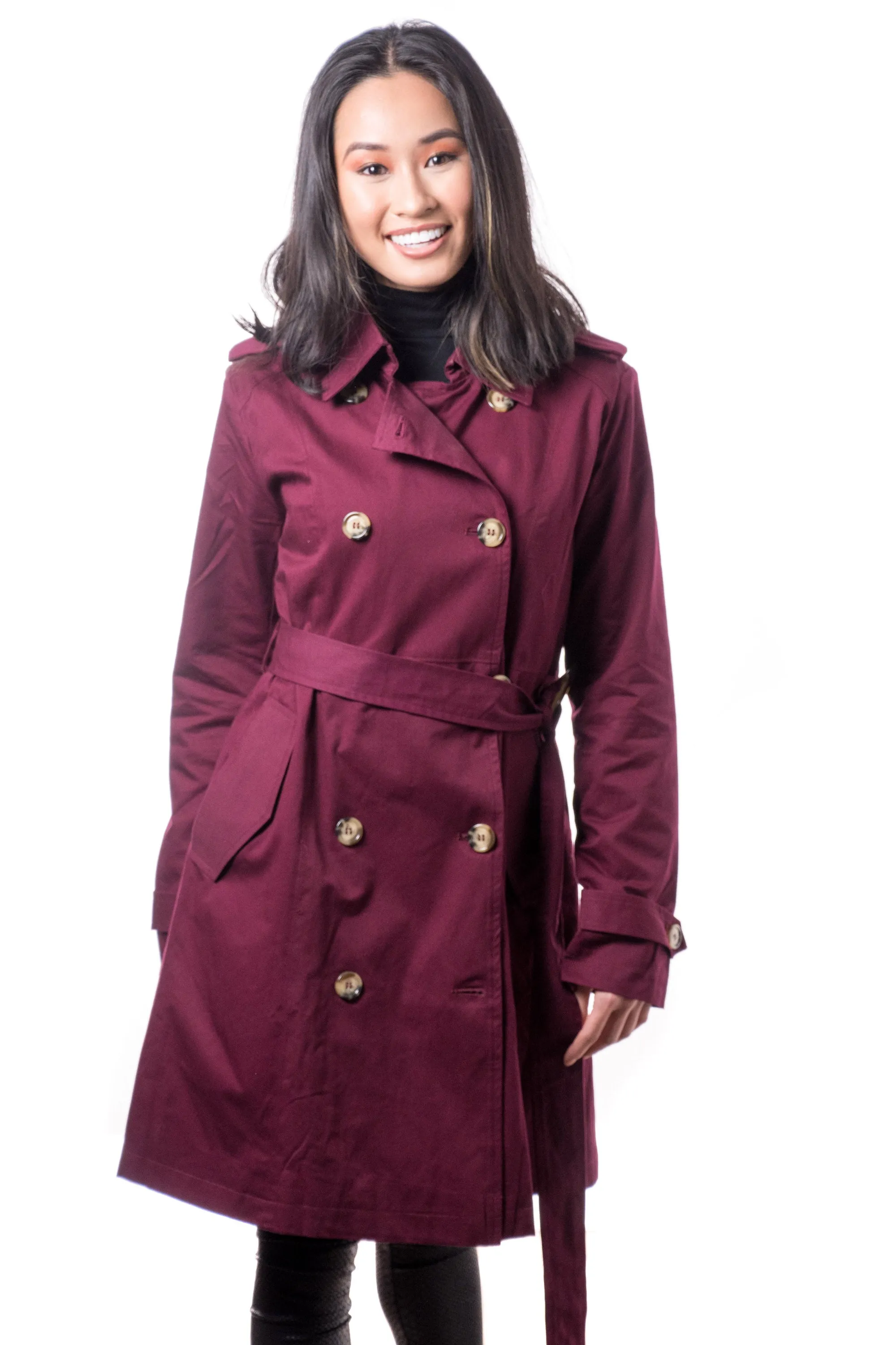 Misty Mid-length Trench Coat- Burgundy