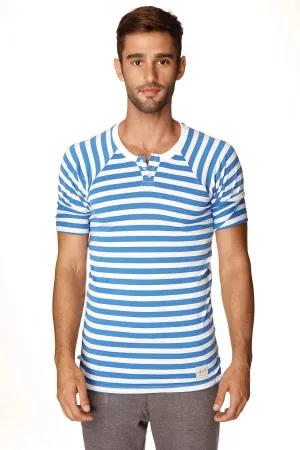 Nautical Raglan Resort Henley Tee (Blue & White Stripe)