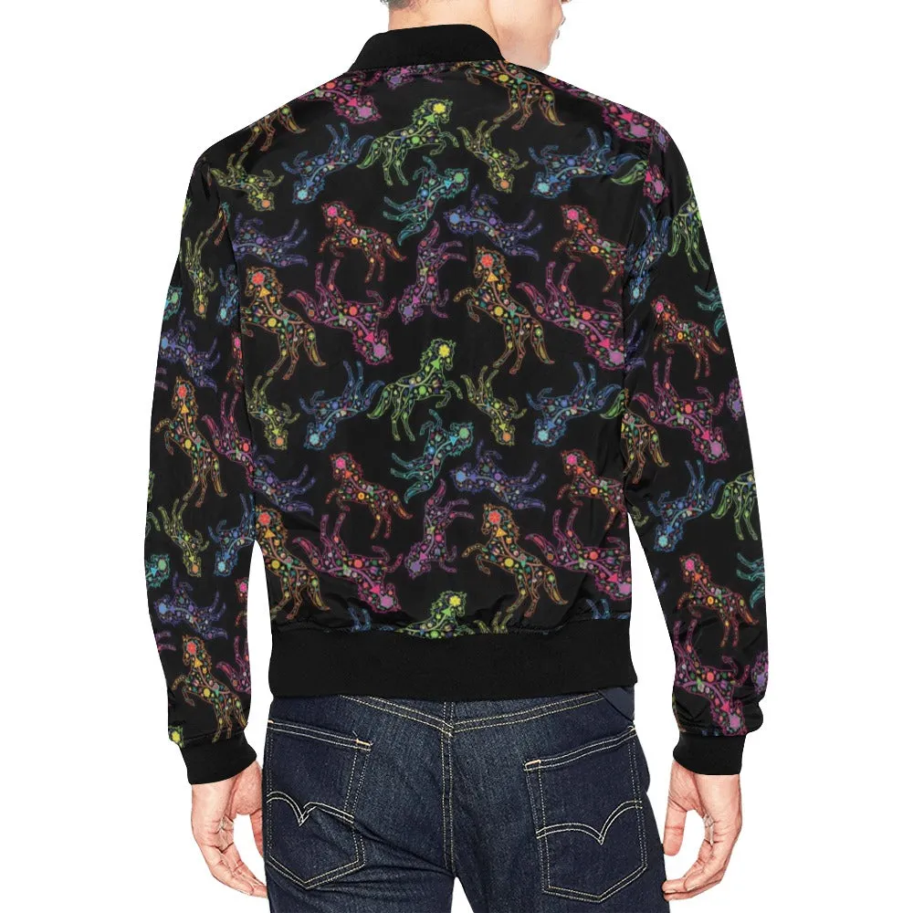 Neon Floral Horses Bomber Jacket for Men