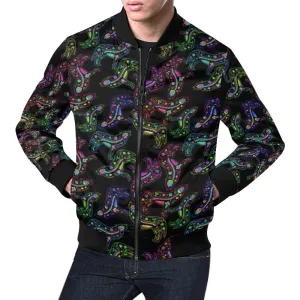 Neon Floral Wolves Bomber Jacket for Men