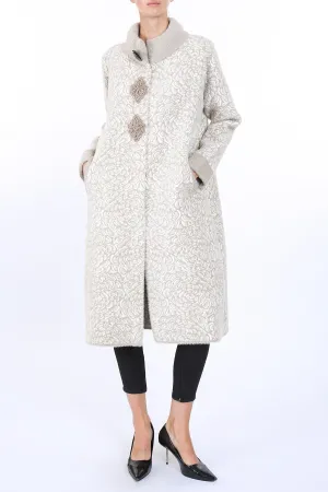 Neutral Floral Luxury Faux Fur Overcoat