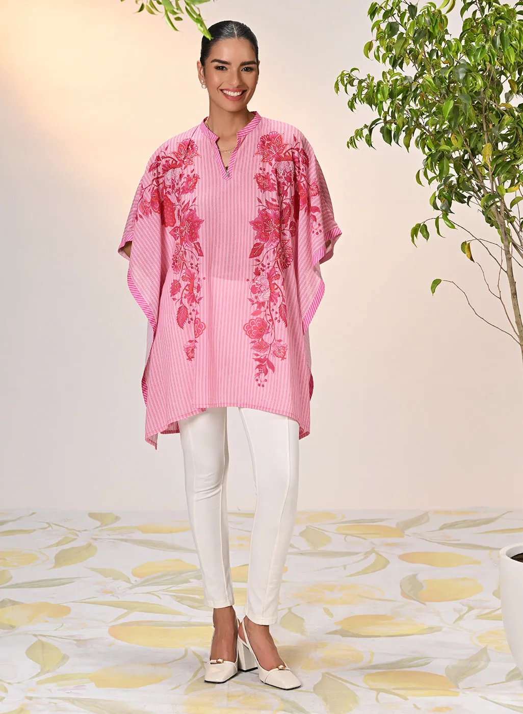 Nyasia Rouge Pink Printed Georgette Kaftan for Women