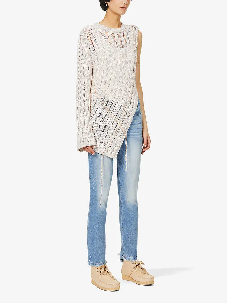 Paige Hoxton Crop Jeans With Frayed Hem Blue