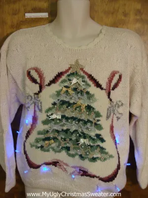 Pink 80s Masterpiece with Tree Light Up Ugly Christmas Jumper