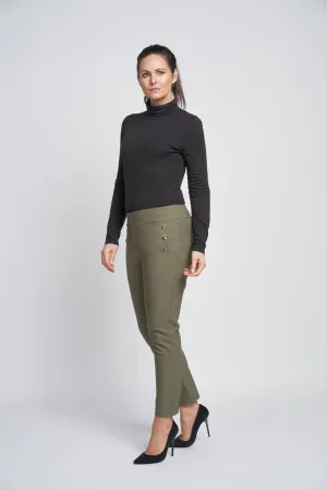 Pinns Tummy Sculpting Ankle Grazer Trousers with gold  Button Detail  579Ct Khaki