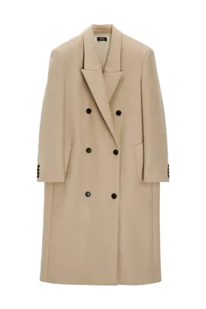 Plain Soft Double Breasted Wool Coat, Tan