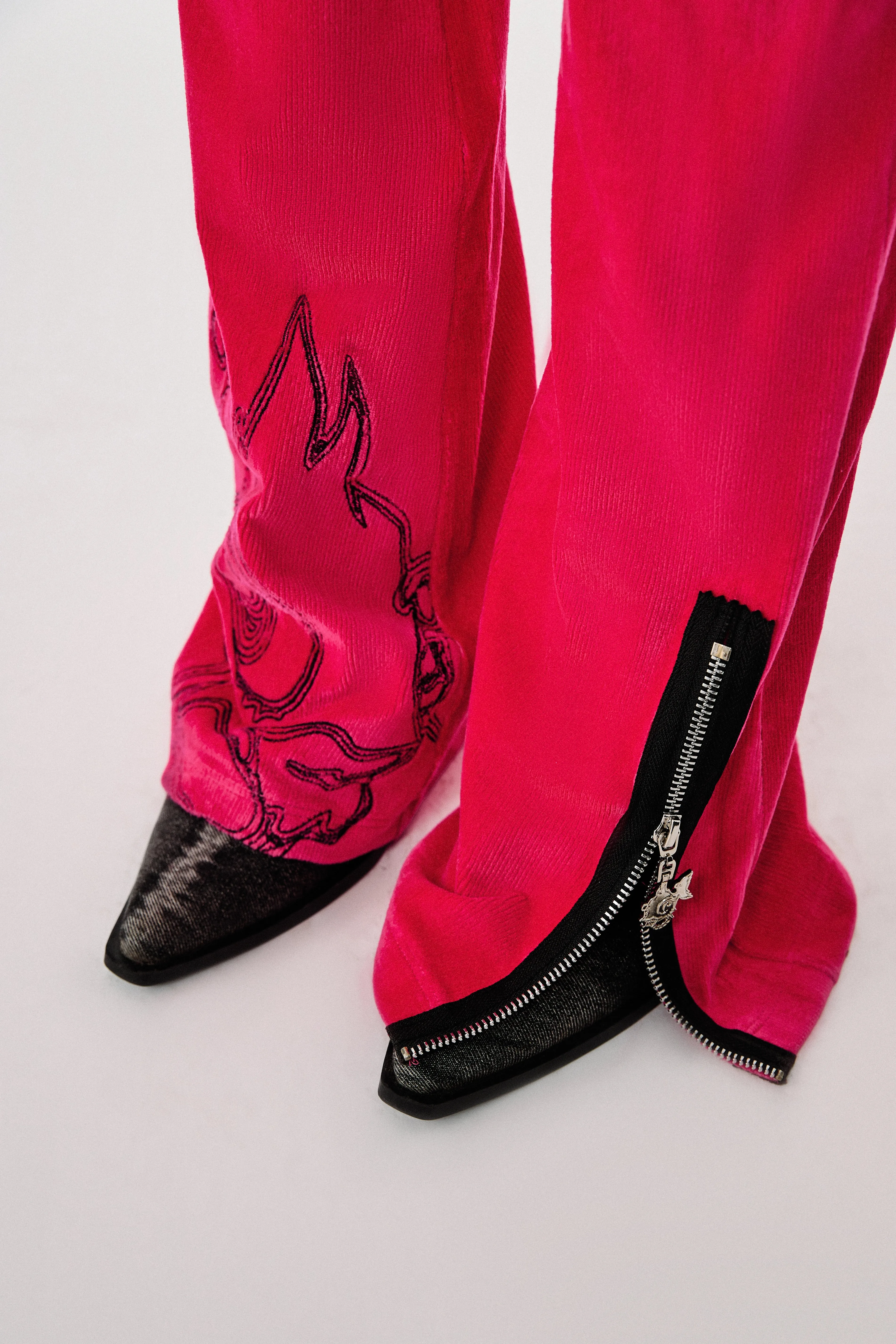 Punkyfish Flare Fuchsia Trousers Zipper Detail