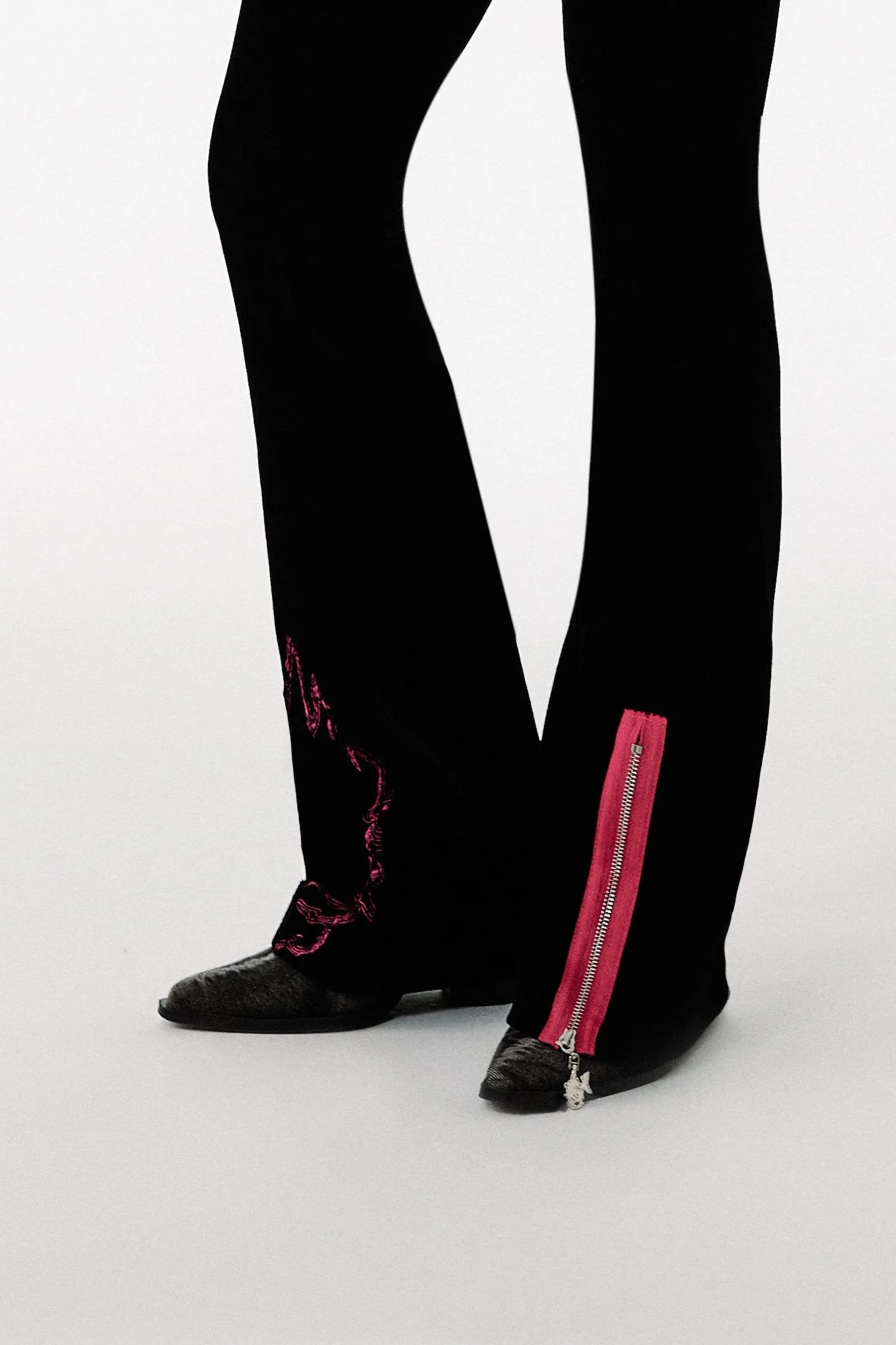 Punkyfish Flare Fuchsia Trousers Zipper Detail