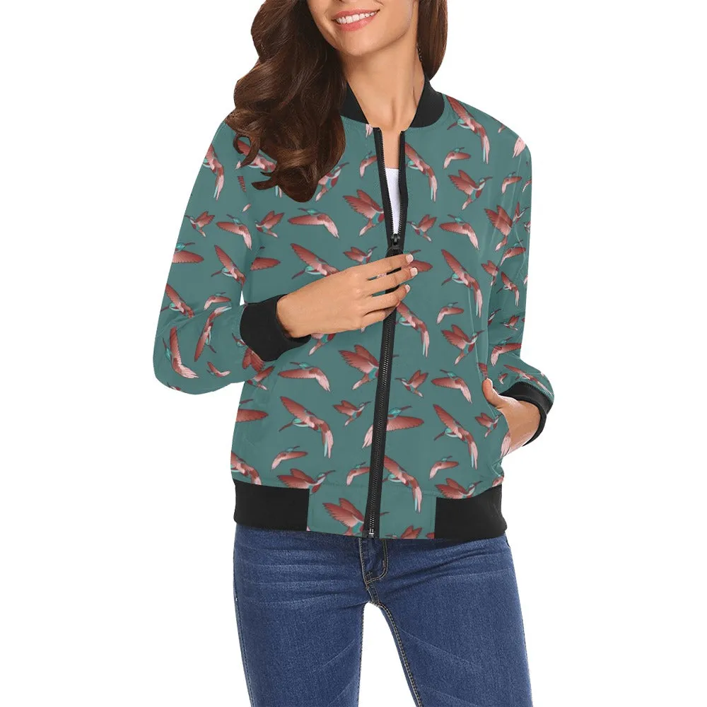 Red Swift Turquoise Bomber Jacket for Women