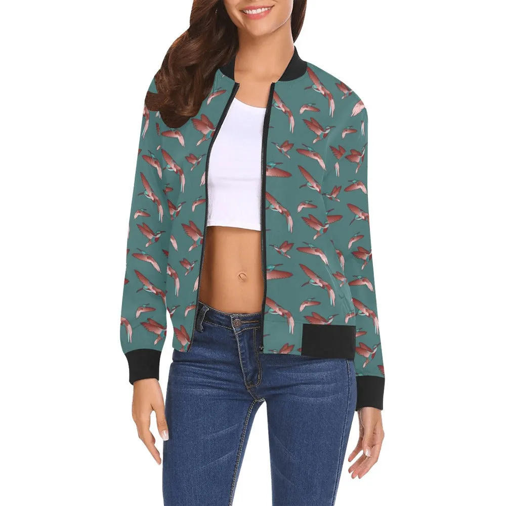 Red Swift Turquoise Bomber Jacket for Women