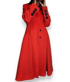 Red Wool & Cashmere Button Front Coat