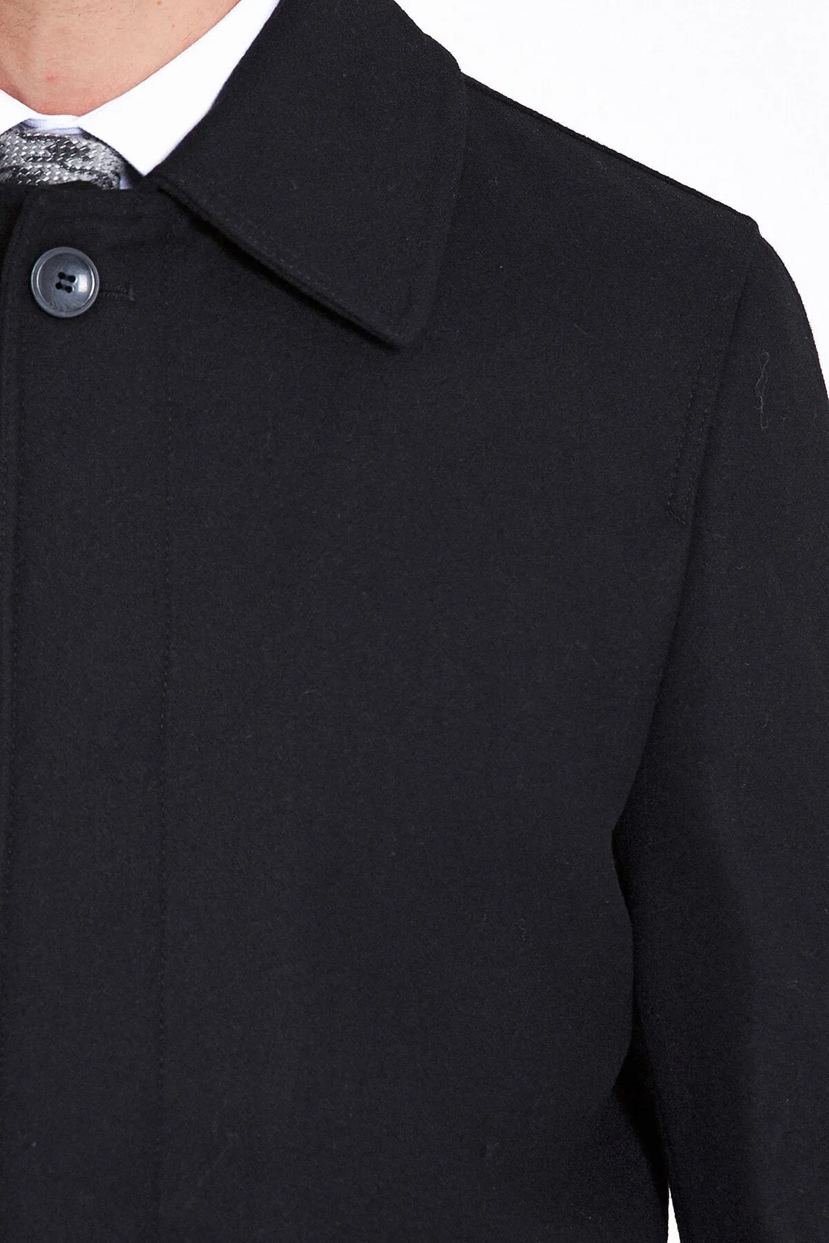 Regular Fit Flat Collar Wool Blend Black Coat