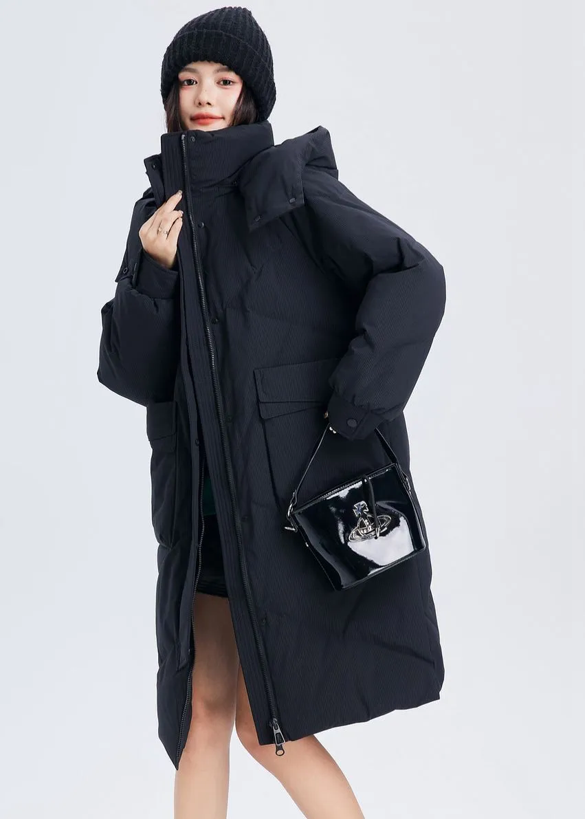 Removable Hood Knee-Length Down Puffer Coat