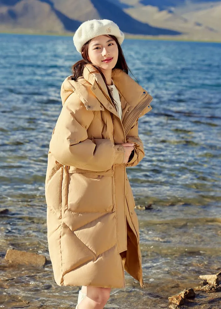 Removable Hood Knee-Length Down Puffer Coat