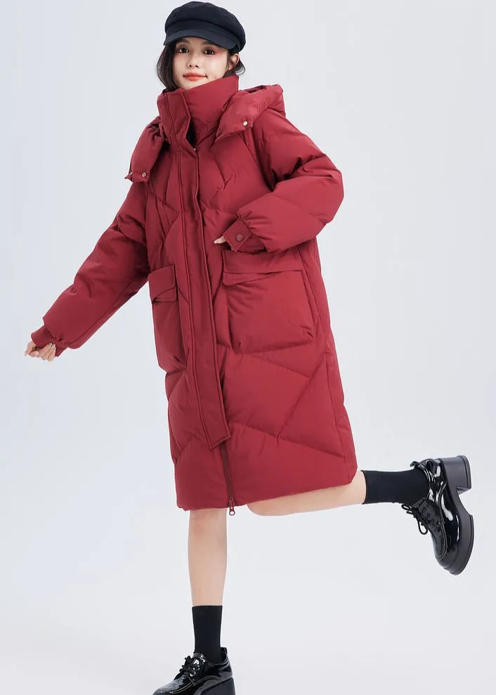 Removable Hood Knee-Length Down Puffer Coat