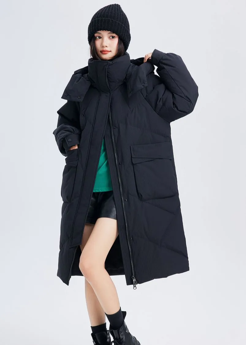 Removable Hood Knee-Length Down Puffer Coat