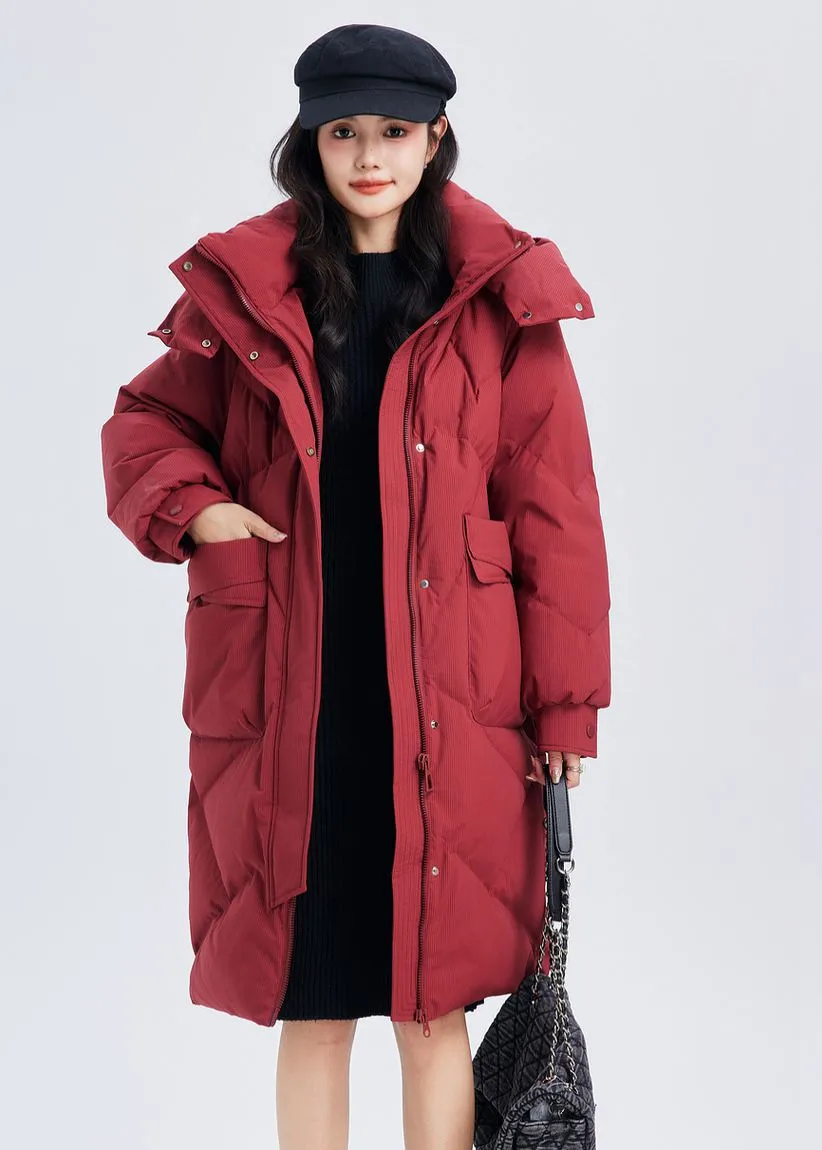 Removable Hood Knee-Length Down Puffer Coat