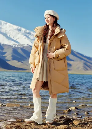 Removable Hood Knee-Length Down Puffer Coat