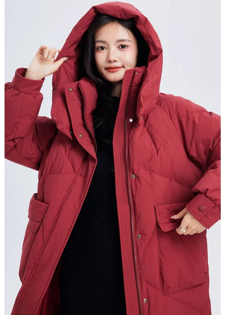 Removable Hood Knee-Length Down Puffer Coat