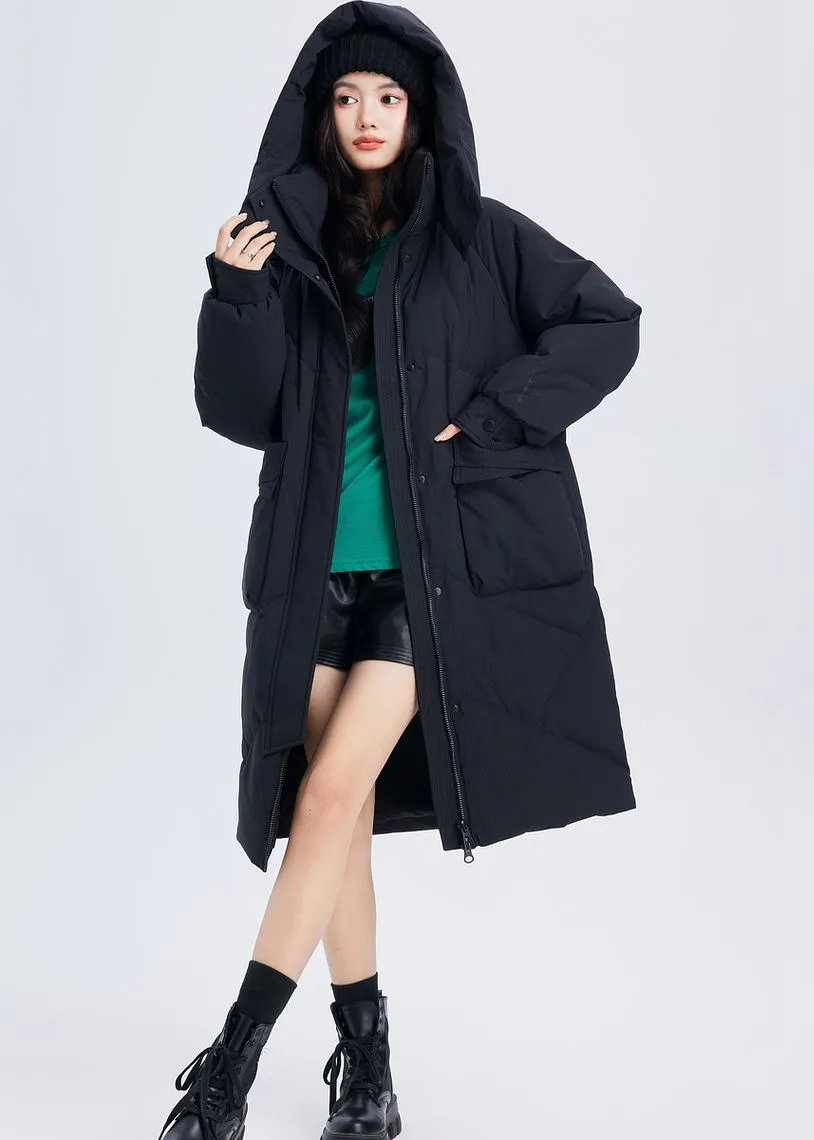 Removable Hood Knee-Length Down Puffer Coat