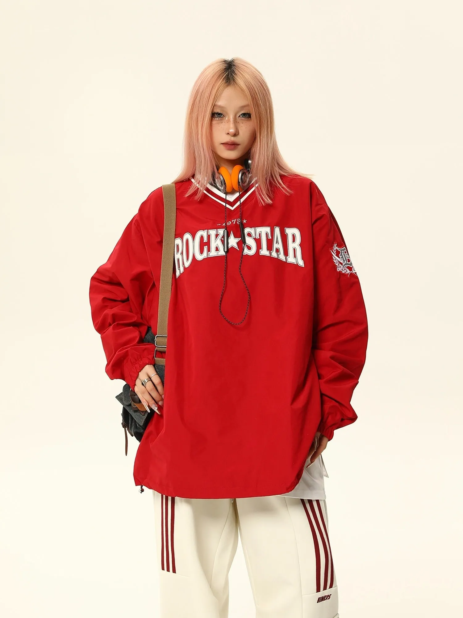 Rock Star Varsity Anorak Pullover