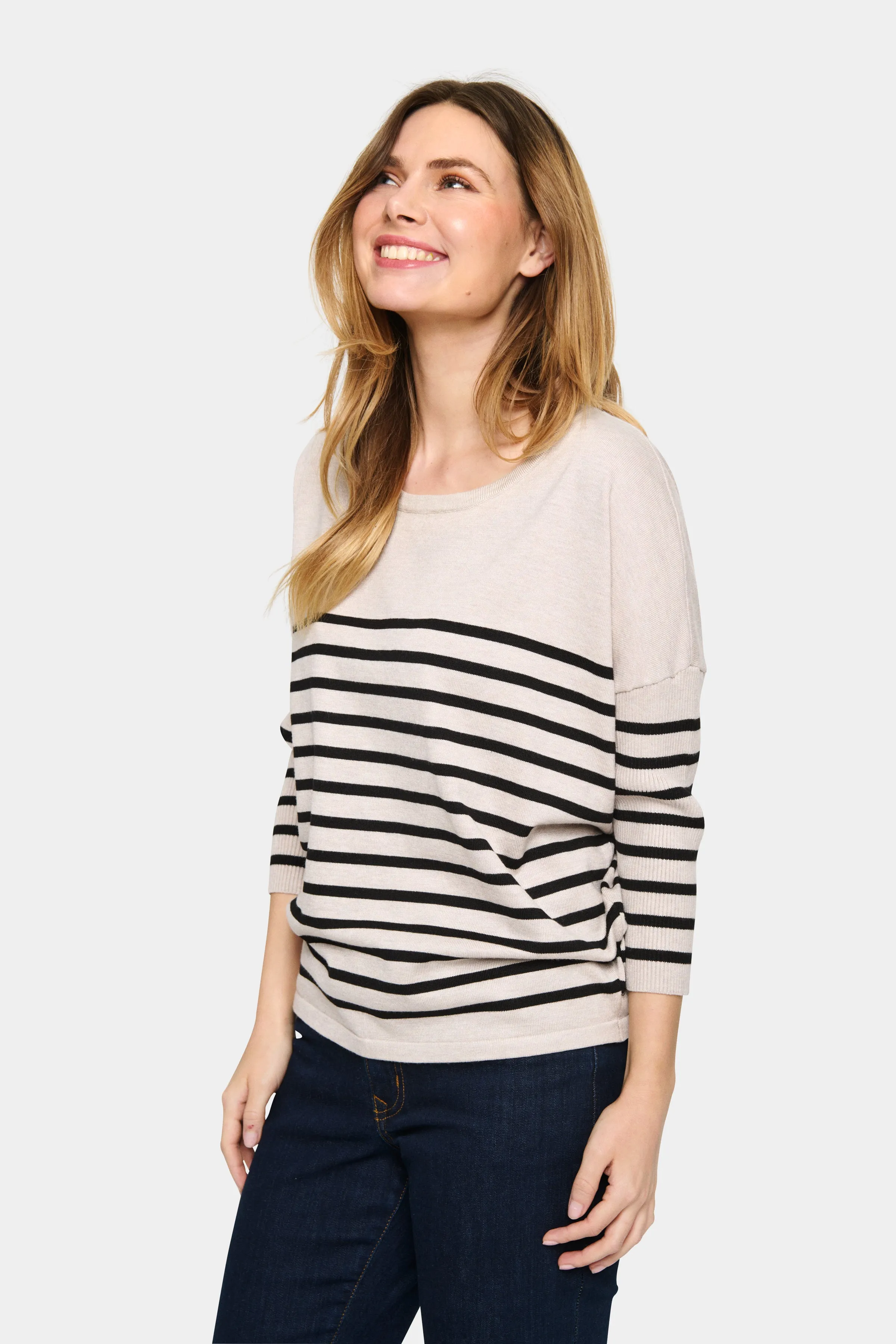 Saint Tropez Wide Neck Striped Pullover in Gray Morn