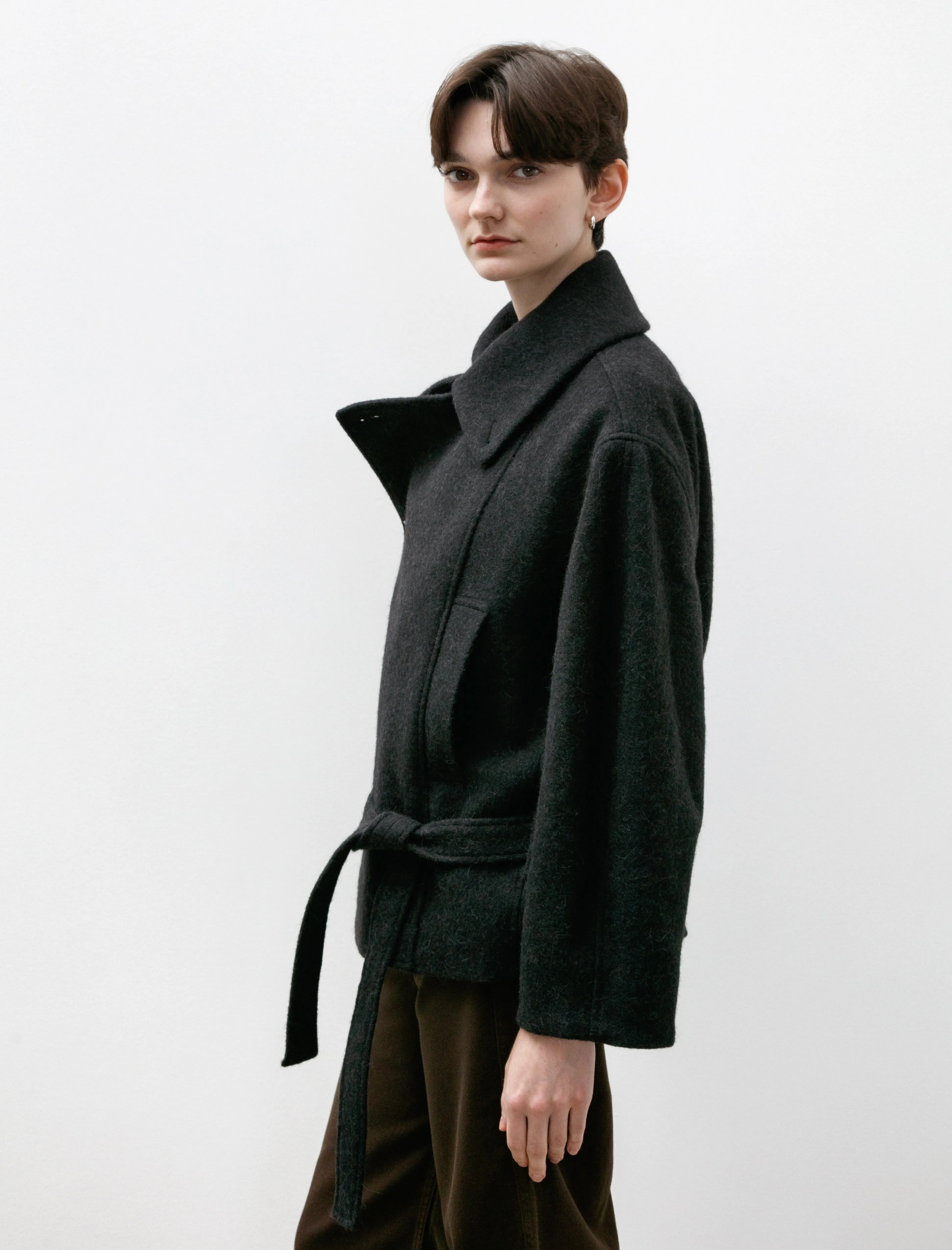 Short Asymmetrical Bathrobe Coat Black