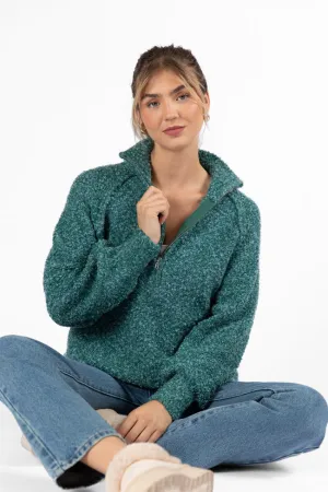 Signature Move Green Fuzzy Quarter Zip Pullover SALE