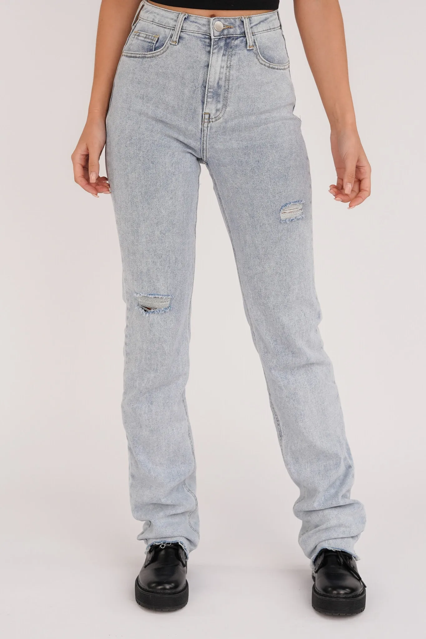 Straight leg jeans tall met destroyed details blauw - Lilly