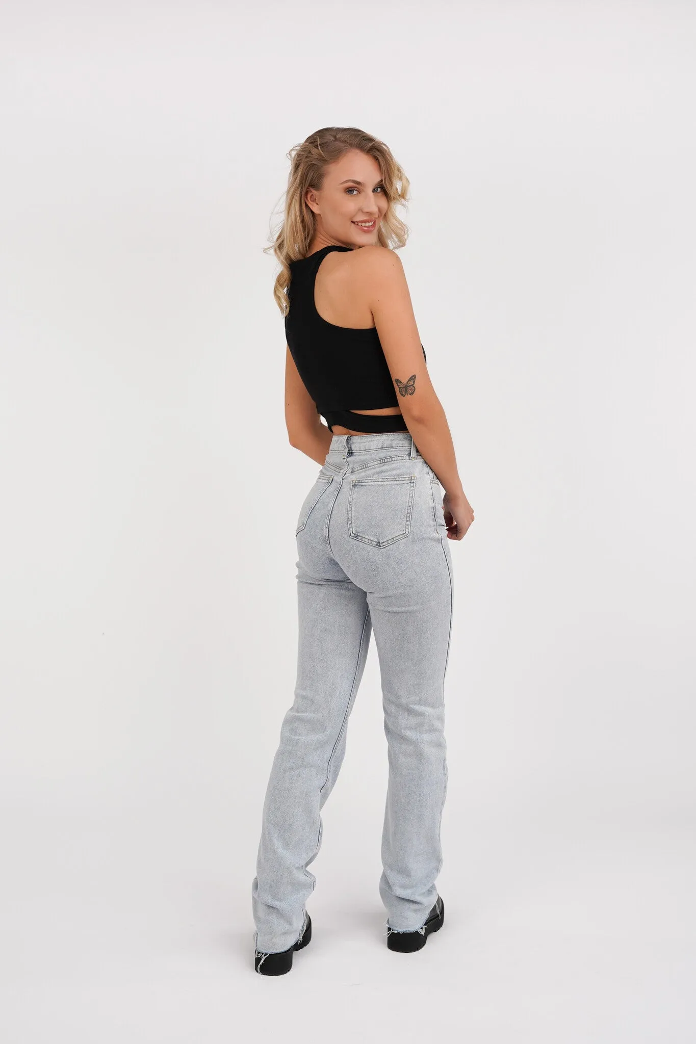 Straight leg jeans tall met destroyed details blauw - Lilly