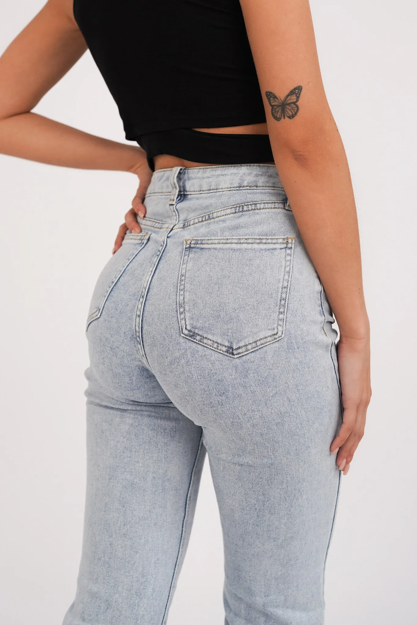 Straight leg jeans tall met destroyed details blauw - Lilly