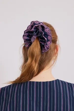 stripe scrunchie with broderie edge