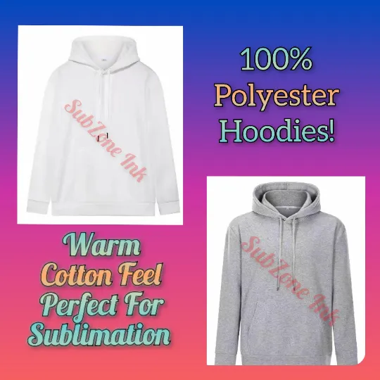 Sublimation Hoodies/Pullover 100% Polyester Adult Uni-Sex (Double Layered, Warm Cotton Feel!)