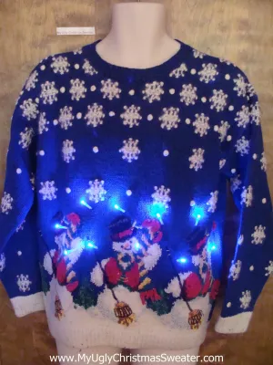 Sweet 80s Snowman Trio Light Up Ugly Xmas Sweater