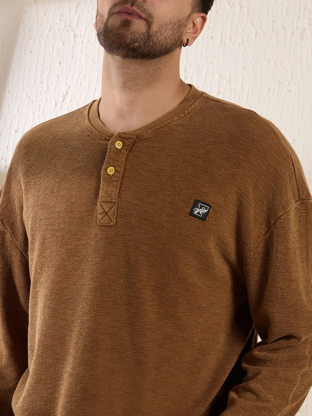 Tan Slubbed Heavy Jersey Henley