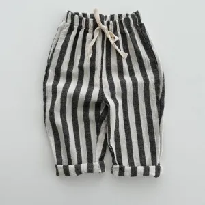 Unisex Cotton Summer Stripe Trouser (Black Wide Stripe)