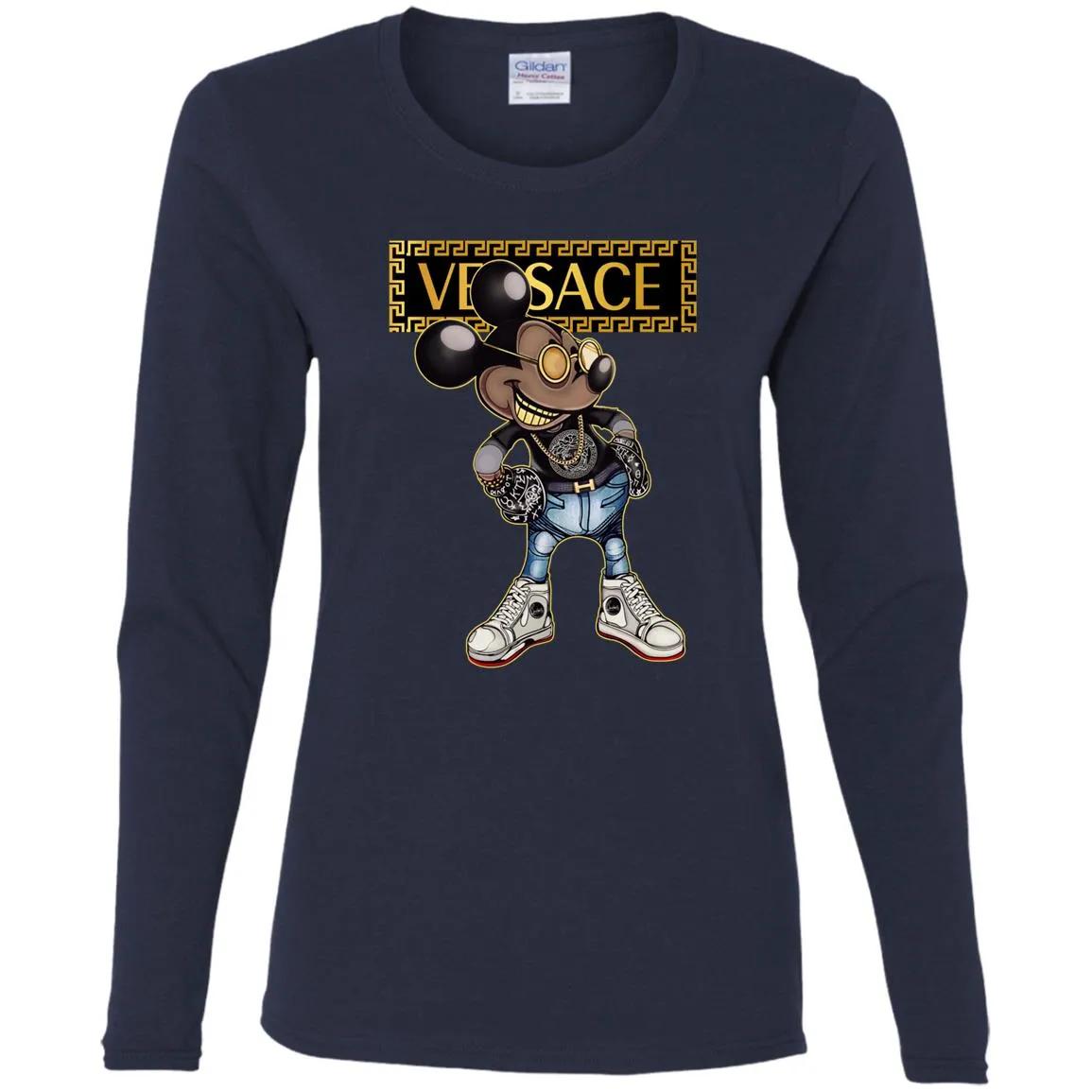 Versace Mickey Mouse Cartoon T-shirt Women Long Sleeve Shirt