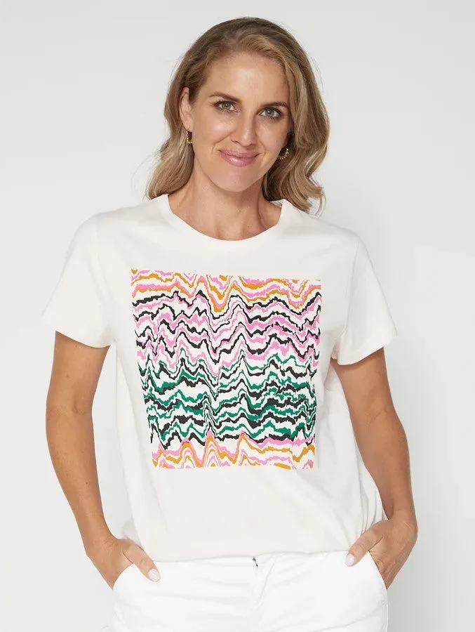 Waves Print Square T-Shirt - Rose