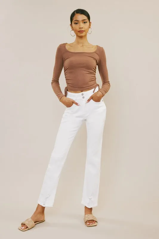 White High Rise Slim Straight Jeans