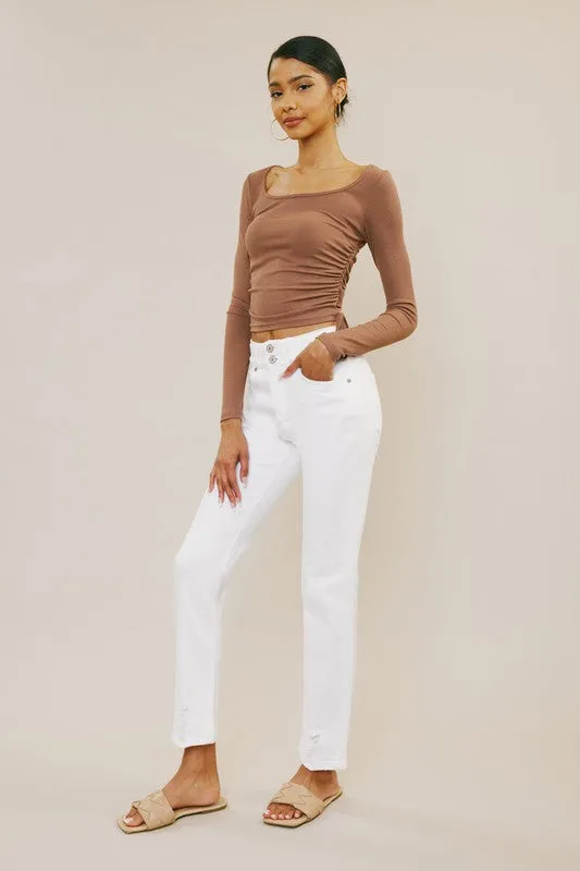 White High Rise Slim Straight Jeans