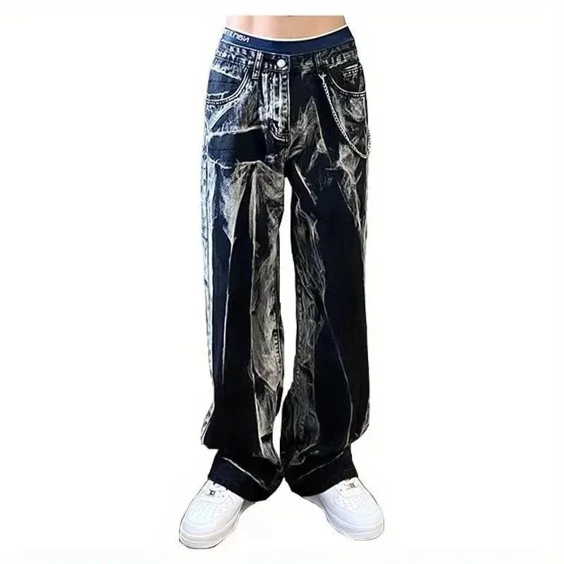 Wiaofellas  -  Men's Vintage Jeans Tie Dyed Jeans Fashion Jeans Loose Wide Leg Jeans Men's Jeans