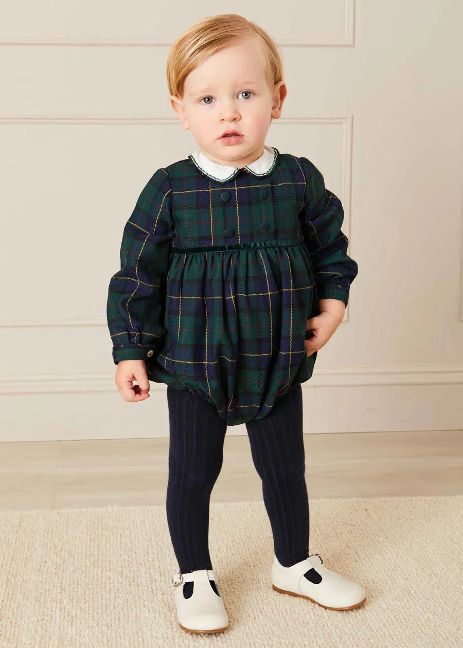 Windsor Tartan Smocked Romper in Green (6mths-2yrs)