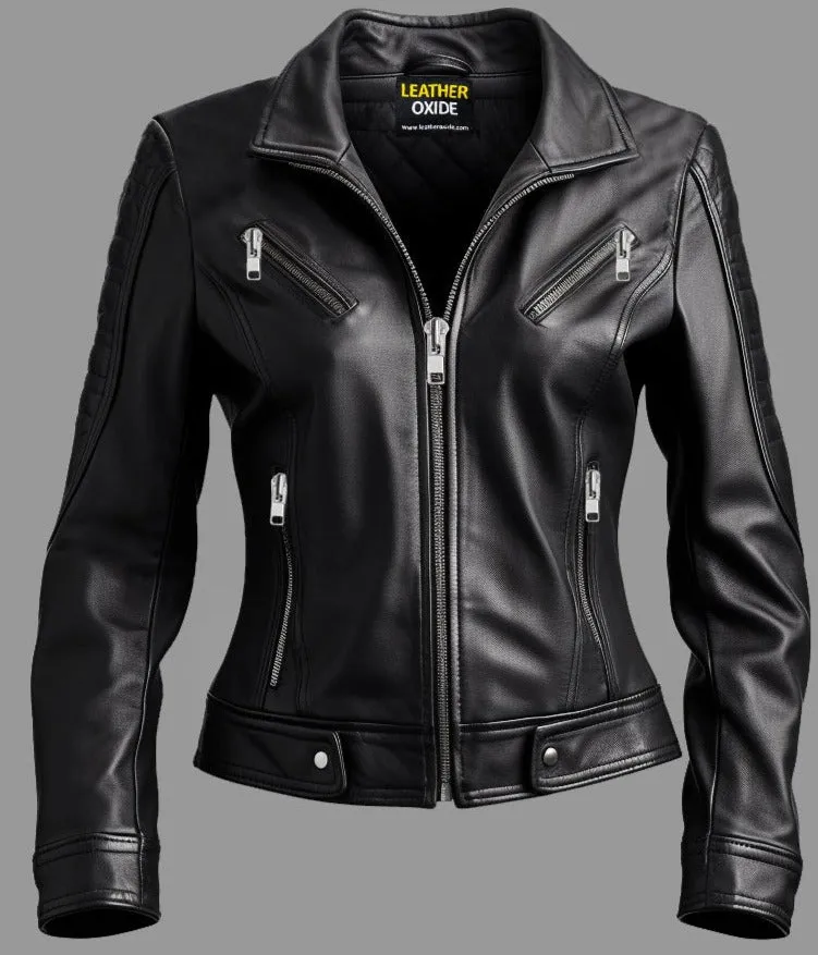 Women Dasha Designer Black Leather Jacket